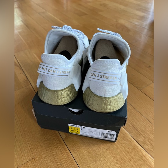 ADIDAS | NMD R1 V2 Shoes | Cloud White Gold Metallic - Womens US 5.5 - Picture 10 of 12